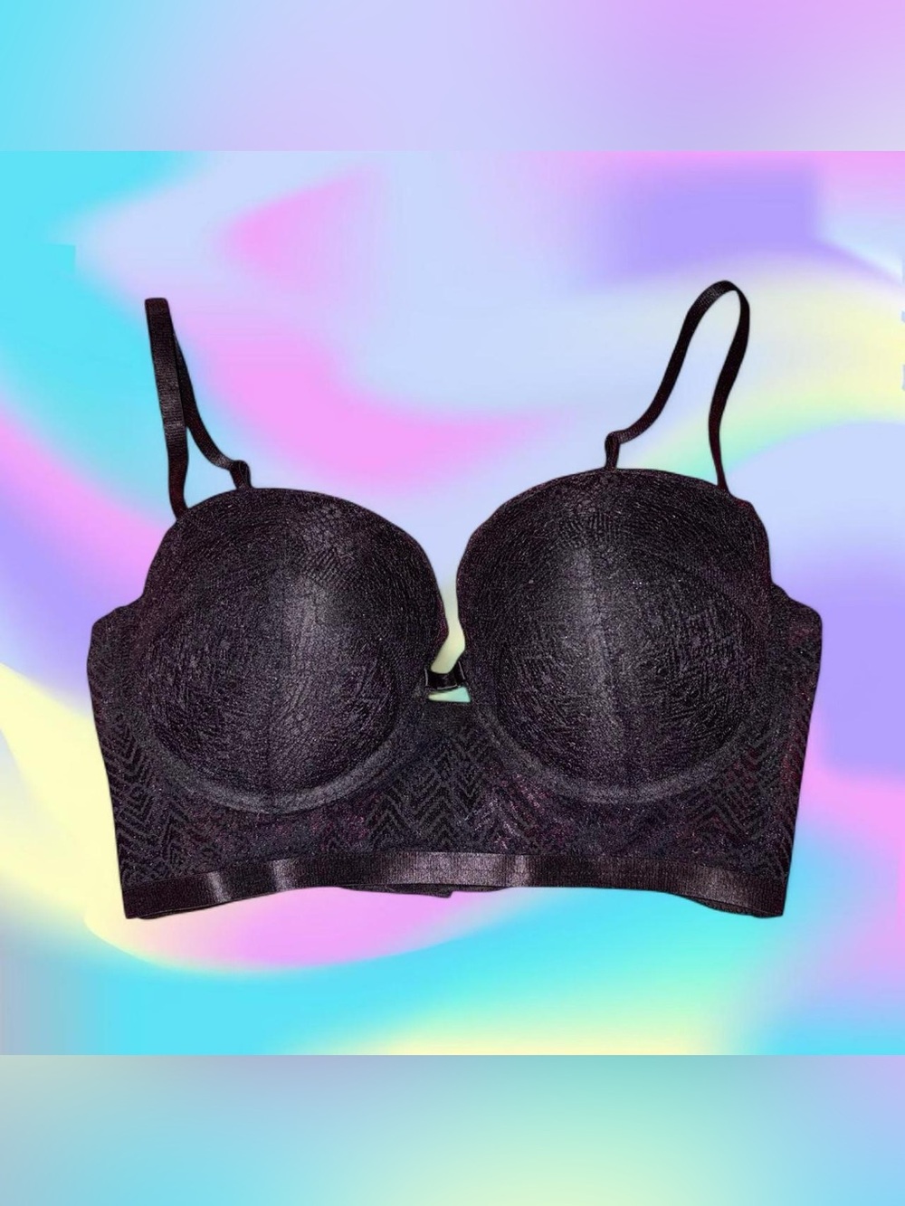 black lace multiway longline bustier bra - black fuchsia by secret lace, sz 34d